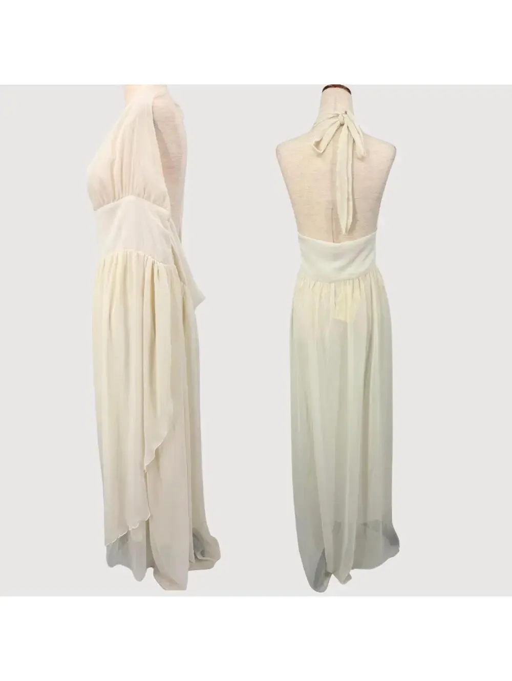 Peppermayo Chiffon Maxi Dress Cream Plunge Halter 18 - Picture 3 of 8